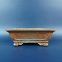 【中古】盆栽鉢 寶山仿古 小型 長辺 約11.7cm 長方鉢 外縁 窓入 雲足 泥鉢 現品 中古鉢