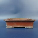 【中古】盆栽鉢 常滑 美芸 小型 長辺 約14.5cm 長方鉢 外縁 隅入下帯 泥物 現品 中古鉢 送料無料
