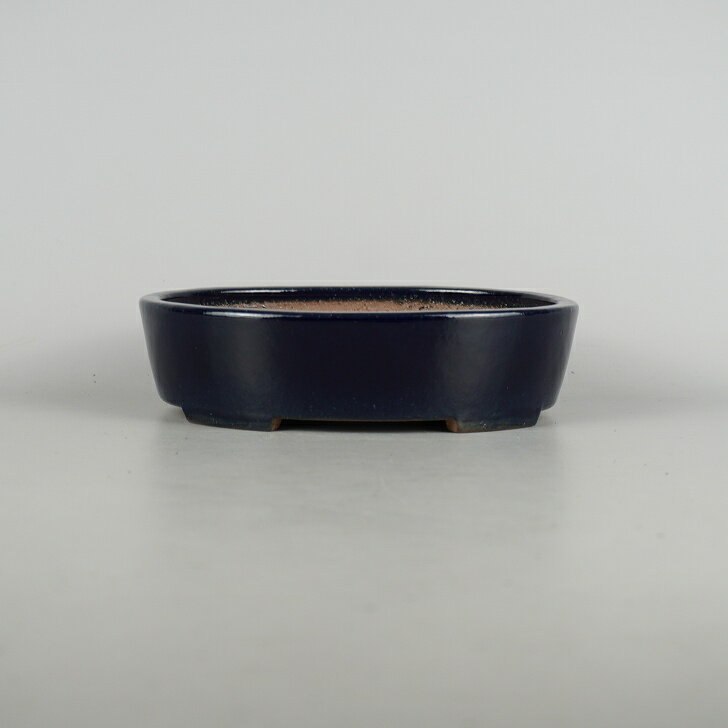 【中古】盆栽鉢 常滑 山房造 小型 長辺 約 19cm 楕円鉢 瑠璃 釉薬 現品 中古鉢 送料無料
