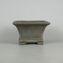 【中古】盆栽鉢 常滑 山秋造 小型 長辺 約 13cm 正方鉢 外縁 窓入 下帯 泥物 現品 中古鉢 送料無料