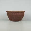 【中古】盆栽鉢 常滑 十王堂 松泉造 中型 長辺 約 26cm 丸鉢 下帯 泥物 現品 中古鉢