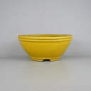 【中古】 盆栽鉢 常滑 秀峰 中型 長辺 約25cm 丸鉢 上下帯 黄釉 釉薬 現品 中古鉢 送料無料