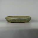 【中古】 盆栽鉢 常滑 秀峰 中型 長辺 約34.5cm 丸鉢 鋲打 釉薬 現品 中古鉢 送料無料