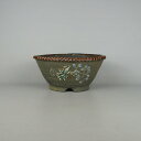 【中古】盆栽鉢 文山 越前文山 中型 長辺 約26cm 丸鉢 色絵 葡萄 蜻蛉 花 ブドウ トンボ ハナ 観賞用 現品 中古鉢 送料無料