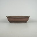 【中古】盆栽鉢 常滑 山秋造 松泉焼 中型 長辺 約29cm 楕円鉢 外縁 下帯 泥物 現品 中古鉢 送料無料