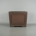 【中古】盆栽鉢 常滑 山秋造 松泉焼 中型 長辺 約 24.5cm 正方鉢 額付 下帯 泥物 現品 中古鉢