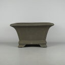 【中古】盆栽鉢 常滑 山秋造 松泉焼 中型 長辺 約 31cm 正方鉢 外縁 雲足 窓入 下帯 泥物 現品 中古鉢 送料無料