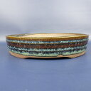 【中古】盆栽鉢 葛明昌造 中型 長辺 約24cm 丸鉢 ナマコ釉 釉薬 中国鉢 現品 中古鉢