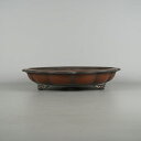 【中古】 盆栽鉢 峰輝堂 中型 長辺 約 31.5cm 輪花鉢 外縁 雲足 泥物 現品 中古鉢