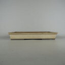 【中古】盆栽鉢 山秋造 松泉焼 中型 長辺 約 39.8cm 長方鉢 縁付 下帯 釉薬 現品 中古鉢 送料無料