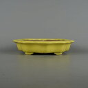 【中古】盆栽鉢 山房造 鳳舟 中型 長辺 約 25cm 輪花鉢 外縁 釉薬 現品 中古鉢