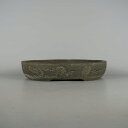 【中古】盆栽鉢 松泉造 中型 長辺 約 29.5cm 楕円鉢 古銭 泥物 現品 中古鉢