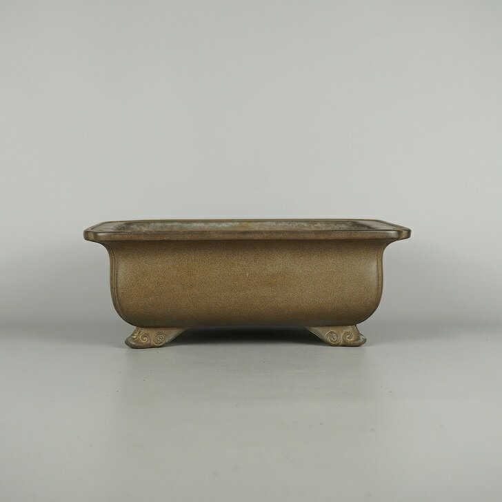 【中古】盆栽鉢 常滑 佳山 中型 長辺 約 28.5cm 長方鉢 外縁 隅入雲足 泥物 現品 中古鉢 送料無料