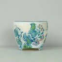【中古】盆栽鉢 初代 祥石 色絵丸鉢 現品 中古鉢 送料無料