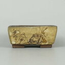 【中古】盆栽鉢 茶山 茶山作 茶山彫 小鉢 長辺 約7.6cm 長方鉢 釘彫り 人物図 観賞用 現品 中古鉢