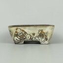 【中古】盆栽鉢 茶山 茶山作 茶山彫 小鉢 長辺 約 5.4cm 長方鉢 山水 人物図 釘彫り 観賞用 現品 中古鉢