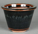 盆栽鉢 山野草鉢 小石原焼海鼠釉丸鉢 3号 10cm 黒色 小品盆栽 ミニ盆栽 山野草 野草に最適