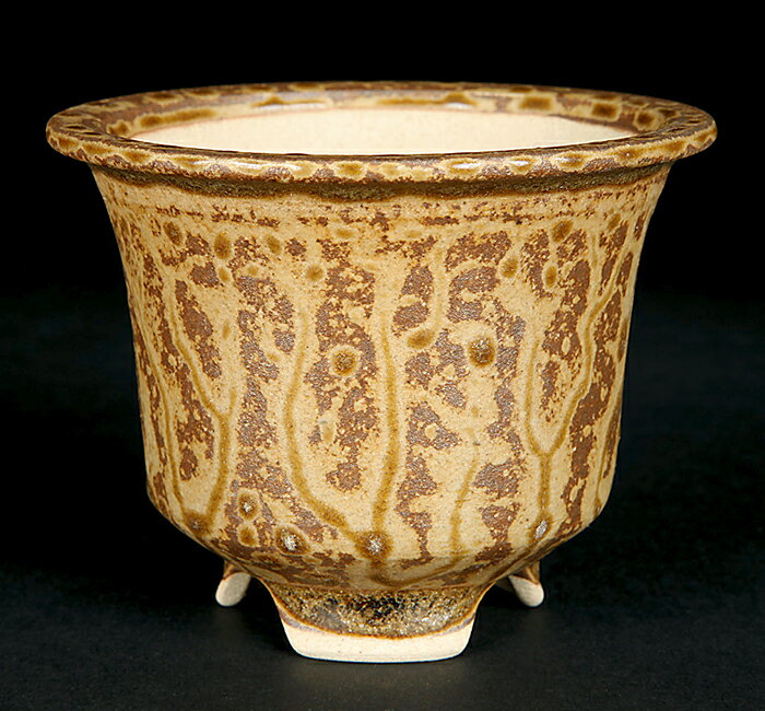 盆栽鉢 植木鉢 「寿山作高取道化釉丸鉢」 高取焼 日本古窯 藤崎寿山 3号 8cm 辰砂 茶色 ブラウン 雑木 小品 ミニ盆栽 草物 山野草に最適 【送料無料】