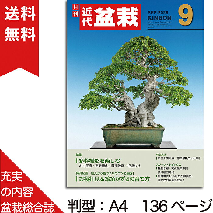 月刊「近代盆栽」2026年9月号　初心者からベテラン愛好家まで、見やすく内容充実の盆栽総合誌!! 盆栽 近盆 kinbon bonsai 月刊誌 趣味の雑誌 送料無料