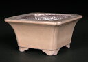盆栽鉢 植木鉢 「桃花釉外縁隅入正方鉢」 中国鉢 色鉢 陶器 3号 9cm ピンク 小品盆栽 ミニ盆栽 山野草に最適