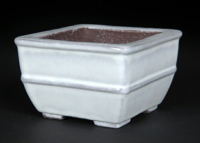 盆栽鉢 植木鉢 「白均釉胴紐正方鉢」 中国鉢 色鉢 陶器 3号 9cm ホワイト 小品盆栽 ミニ盆栽 山野草に..