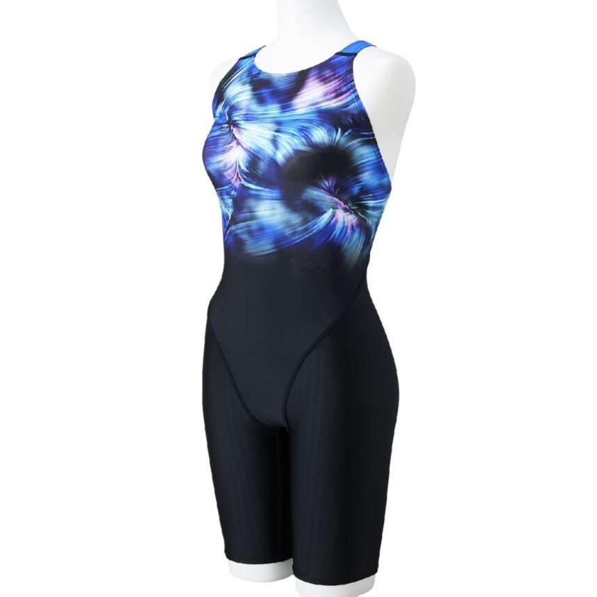 【値下げしました!!】MIZUNO(ミズノ)レディース 競泳水着ストリームフィットA ハーフスーツ(オープン)[N2MGB74192]（ブラック×ブルー）