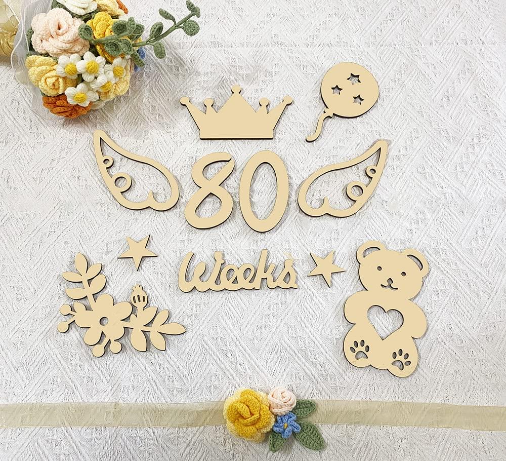 SPKURICP 木製 レターバナー 40枚セット 月齢フォトグッズ ニューボーンフォト ウッドレター 月齢カード マンスリーカード 記念日フォト 撮影道具 記念写真 出産祝い 成長記録 プレゼント 誕生日 3