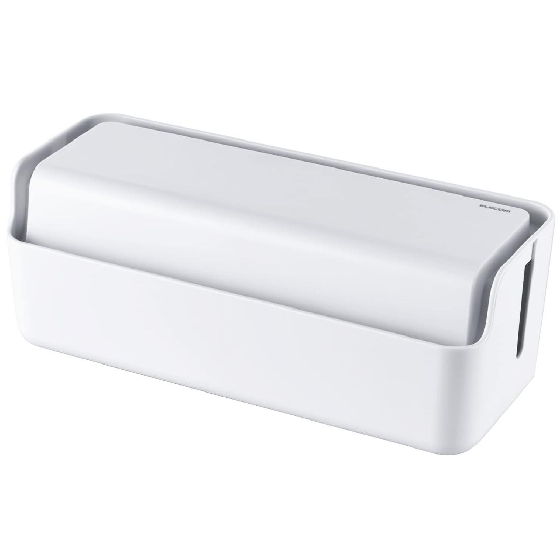 エレコム ケーブル収納ボックス ケーブルボックス ケーブル収納 大容量 10個口電源タップ収納 スマホスタンド付 多機能 ホワイト EKC-BOX004WH