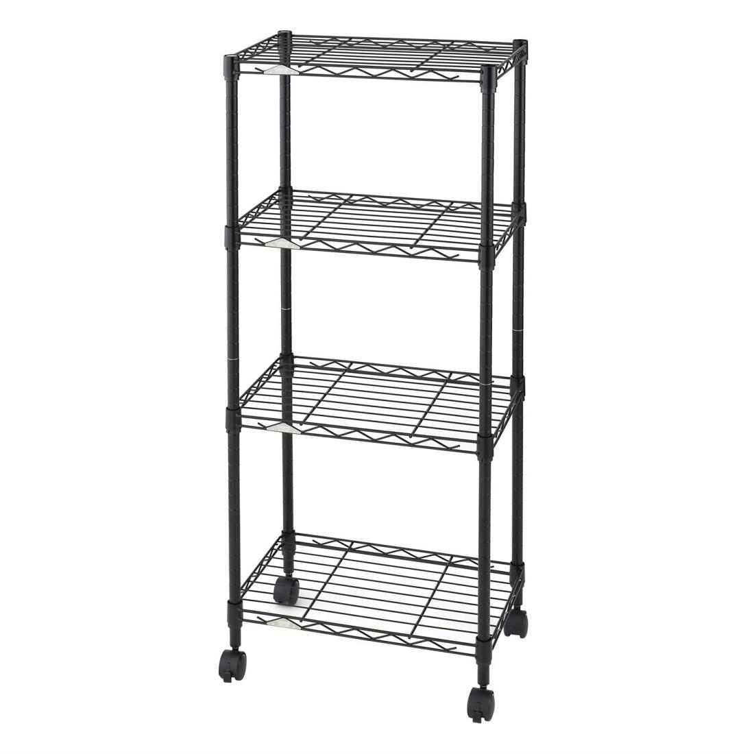 ドウシシャ ルミナス カラーラック 黒 ブラック 4段 幅45 スリム オシャレでかわいい スチールラック 棚 収納 全体耐荷重120kg キャスター付き ポール径19mm 幅45.5×奥行29.5×高さ104 キッチン ランドリー 押入れ LCR45-4BK