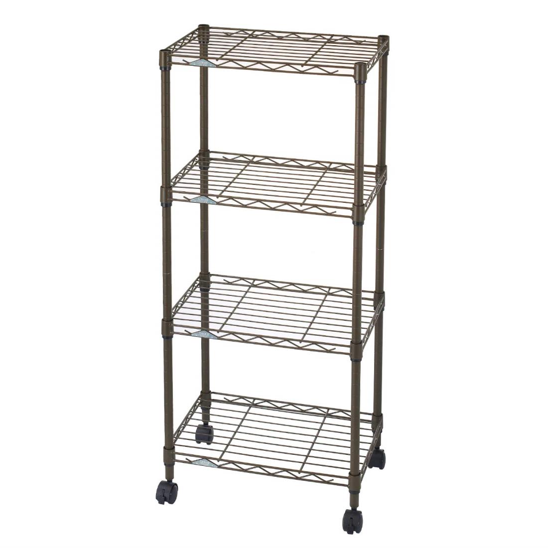 ドウシシャ ルミナス カラーラック ブラウン 4段 幅45 スリム オシャレでかわいい スチールラック 棚 収納 全体耐荷重120kg キャスター付き ポール径19mm 幅45.5×奥行29.5×高さ104 キッチン ランドリー 押し入れ LCR45-4BR