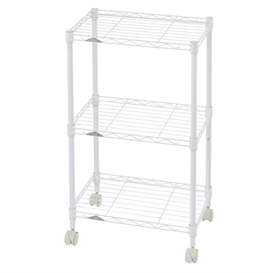 ドウシシャ ルミナス カラーラック ホワイト 3段 幅45 スリム オシャレでかわいい スチールラック 棚 収納 全体耐荷重90kg キャスター付き ポール径19mm 幅45.5×奥行29.5×高さ76 キッチン ランドリー 押し入れ LCR45-3WH