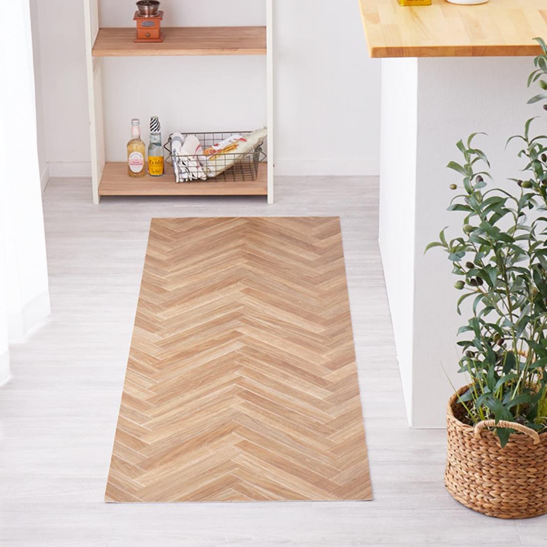 萩原 クッションフロア キッチンマット (約45×240cm,木目ヘリンボン) 水拭きできる 抗菌 防カビ 抗ウイ..