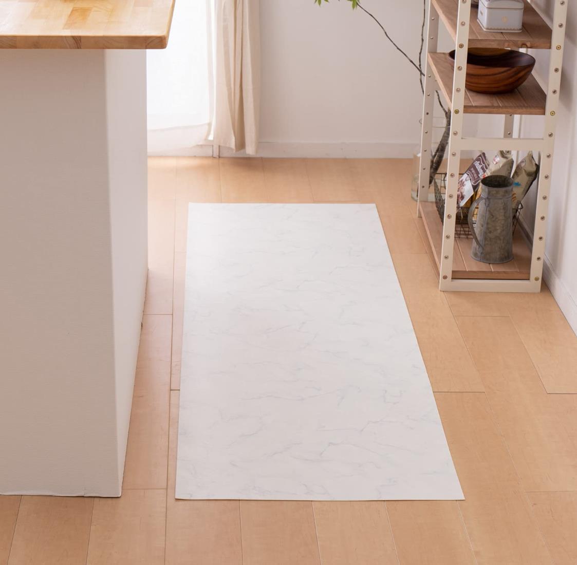 萩原 クッションフロア キッチンマット (約60×270,大理石) 水拭きできる 防炎 抗菌 防カビ 滑り止め付..