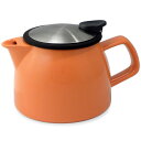 フォーライフ ティーポット 陶器 470ml 2-3杯用 茶こし付き 食洗機対応 本体電子レンジ対応 蓋が落ちない 片手で注げる キャロットオレンジ ベルティーポット 543Car