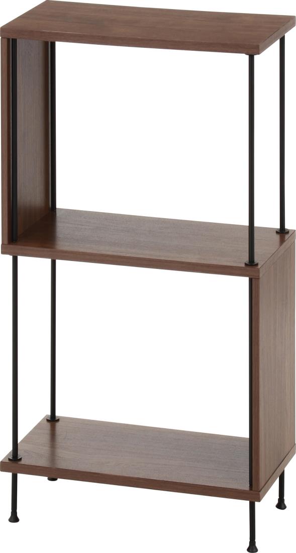 不二貿易 ディスプレイラック オープンラック 3段 幅60×奥行30×高さ74.5cm ミドルブラウン S字ラック 収納棚 アジャスター付き ツイストロック EZBO 71874