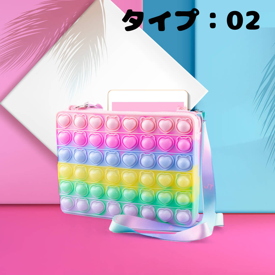 【50円クーポン配布中 送料無料】 ハート型 レディース サッチェルバッグ ショルダーバッグ プッシュポップ ストレス解消グッズ プッシュ ポップ バブル 知育 スクイーズ 玩具 カラフル バブル感覚 プおもちゃ 子供 大人 減圧おもちゃ bonuru-10000466 ボヌールStore サンプル画像3