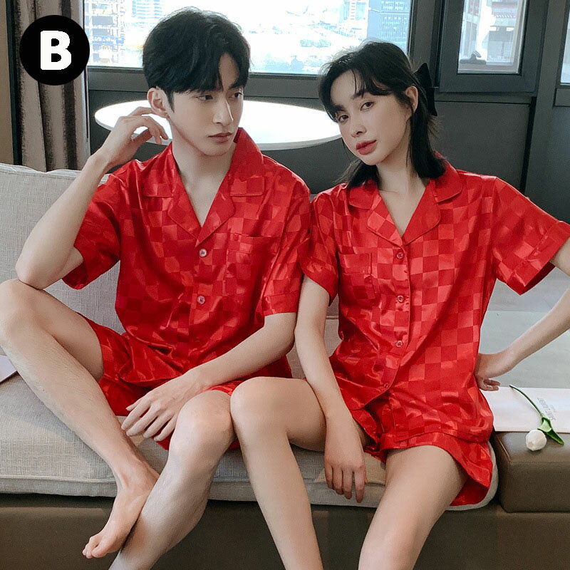 【200円クーポン配布中 送料無料】 格子柄 カップル用パジャマ ペア パジャマ 半袖 カップル ペアルック 春夏 上下セット 前開き ナイト 可愛い 部屋着 レディース メンズ パジャマ 結婚祝い 父の日 母の日