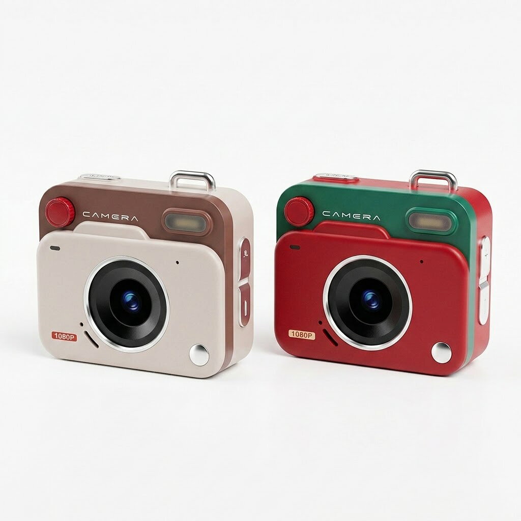 新型CCDレトロミニデジタルカメラミニカメラ 1080P 12MP 小型 軽量 コンパクト デジカメ 子供 キッズ トイカメラ レトロカメラ microSD対応 キーホルダー付き USB Type-C