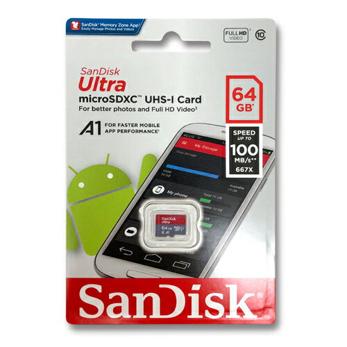 SanDisk マイクロSDカード 64GBmicroSDXC クラス10 UHS-I100MB/s 667X A1対応SDSQUAR-064G-GN6MN