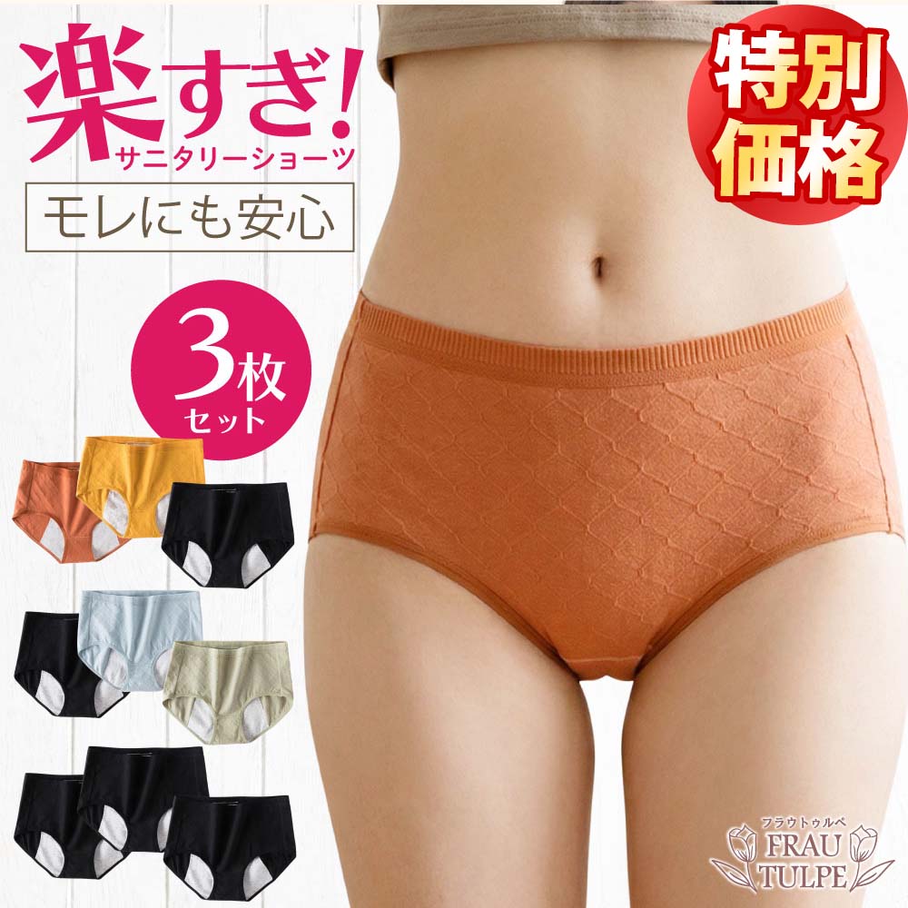 楽天Booberg 楽天市場店＼スーパーSALE特別価格！／ サニタリーショーツ 【 3枚 セット 】 下着 レディース 生理 パンツ かわいい まとめ買い 生理用下着 サニタリー ショーツ 夜用ショーツ 生理ショーツ サニタリーパンツ おしゃれ コットン 綿 漏れない 防水布 多い日用 ポイント消化 送料無料