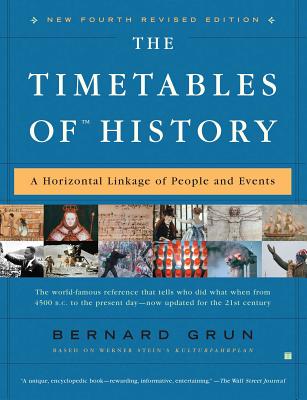 THE NEW FOURTH REVISED EDITION A vast and absorbing resource, the fourth edition of "The Timetables of (TM)History" spans millennia of human history. Unlike any other reference volume, this book gives a sweeping overview of the making of the contemporary world by mapping out at a glance what was happening simultaneously, from the dawn of history to the present day. With nearly 100 pages of new material, including: Recent breakthroughs in science and technology New achievements in the visual arts and music Milestones in religion, philosophy, and learning The rise and fall of nations and the emergence of historical figures Landmarks in the drama of daily life around the world