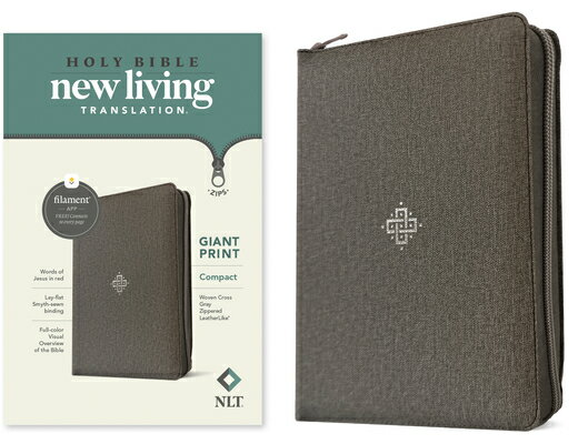 NLT Compact Giant Print Zipper Bible, Filament-Enabled Edition (Leatherlike, Woven Cross Gray, Red L NLT COMPACT GP ZIPPER BIBLE FI Tyndale