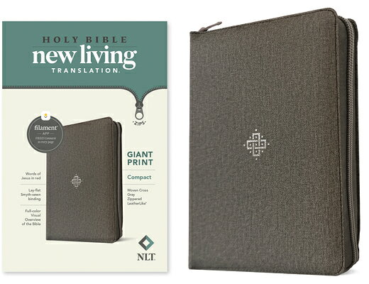 NLT Compact Giant Print Zipper Bible, Filament Enabled (Leatherlike, Woven Cross Gray, Red Letter) NLT COMPACT GP ZIPPER BIBLE FI 