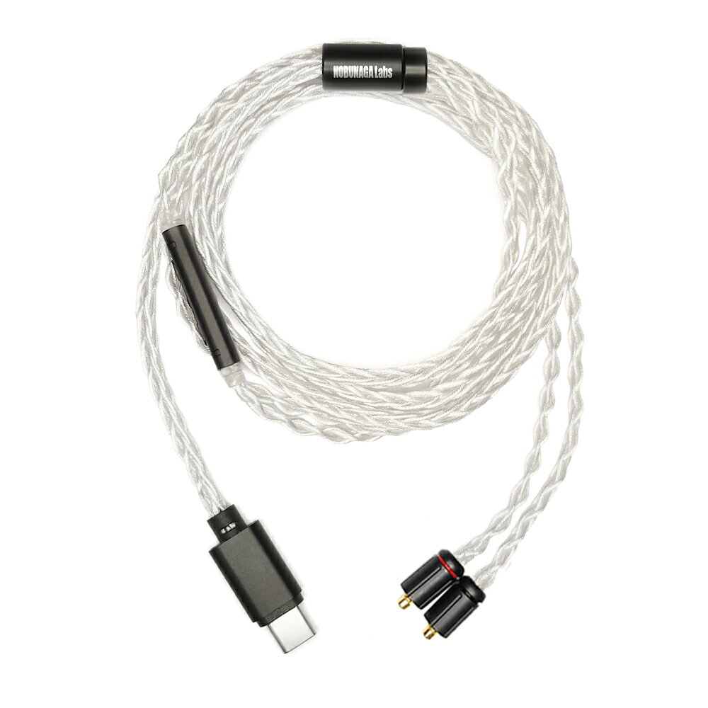 有線の愉しみを、もっと身近に
384kHz／32bit対応高性能DAC搭載
USB Type-C ／ MMCXリケーブル

スマートフォンのUSB Type-Cポートへ接続するだけで手軽に高音質な音楽をお楽しみいただけます。
有線ならではの安定したサウンドで、音像の細部までクリアに再現。
スマートフォンはいつものBluetoothプレイヤーから、高品質な有線DAPへと生まれ変わります。
もちろん、パソコンやタブレットにも対応。
通勤やリラックスタイムなど、さまざまなシーンで豊かな音を心ゆくまで堪能していただけます。

【音の妥協を、手放そう。】
最大384kHz／32bitのハイレゾ音源に対応する高精度なD／A変換回路を搭載し、SN比最大124dBの優れた静寂性と透明感を実現。
音源の持つ微細なニュアンスを余すところなく再現し、
歪みを極限まで抑えたピュアな信号処理により、楽器の定位感を鮮明に描き出します。

【接続端末を操作可能なリモコンマイク】
リモコンマイクを使ってハンズフリー通話と端末操作が可能です。
＋ボタン：音量UP（音楽再生・通話時共通）　／　-ボタン：音量DOWN（音楽再生・通話時共通）
○ボタン：（音楽再生時）1回押し 再生・停止　／　2回押し 次の曲へ　／　3回押し 前の曲へ
（着信時）電話に出る　／　（通話時）電話を切る
※パソコンとの使用時、音楽再生の曲送り・曲戻しの操作には非対応となっております。

【厳選したMMCXコネクタ】
お手持ちのMMCXコネクタ搭載イヤホンをそのまま接続することで、高音質なサウンドをお楽しみいただけます。
コネクタ部分は、24K金メッキ処理を施し、接触抵抗を抑え、高い電気伝導性を発揮。
シェル内部にはモールディング加工を施し、着脱時のトラブルを最小限に抑えます。
シェル部分は、NOBUNAGA Labsオリジナルのスリットデザインを採用。
長期間使用しても消えないよう黒、赤のラインを溝に印字しています。（L側が黒・R側が赤）

【精細で自然なサウンドを表現する8芯OCC銀メッキ線】
線材に一体感のある鮮やかな中低域と優れた表現力を実現するOCC銀メッキ線を採用。
1芯0.06mm径の導体を49本使用し8芯構成にすることで、適度な密度と情報量を併せ持ち聴きやすい音の表現、
自然で広がりのある豊かな音場、そして明確な定位と奥行き感のある精細でバランスよいサウンドを実現します。

【快適な使いやすさを追求した外被覆】
外被には柔軟性・耐久性に優れた特性を持つ高品質PVCを採用。
先代モデルから改良を施し、軽量かつ非常にしなやかで取り回しがしやすく、
タッチノイズの大幅な低減化に成功し、より快適な使い心地を実現します。

【伝送損失を極限まで排除】
電気抵抗の原因となる分岐部分のはんだ接合工程（ジョイント加工）を施さず、ケーブルの編込みピッチを均等化するため、
ひとつずつ手作業で編み込み、伝送特性が変化しない理想的な設計を実現。
ケーブル本来の特性を余すことなく発揮します。

【重厚感ある分岐パーツ】
Y分岐部分とケーブルスライダーに至るまで、ブラックのアルマイト加工を施し、シンプルながら高級感を強調。
また、移動中の使用時でも、確実な装着ができるようケーブルスライダーを採用しています。

【仕様】
●ケーブル：7N単結晶銅8芯・銀メッキ
●ケーブル長：120cm
●ケーブルスライダー：スライダー有り
●プラグ：USB Type-C
●イヤホン側プラグ：MMCXコネクタ
●最大サンプリングレート／最大ビットレート：384kHz／32bit
●保証：3ヶ月

【対応】
final：E5000・E4000・MAKE MOD 3.1、FIIO：FD15、intime：雅MarkII・煌 Mark2
Maestraudio：MAPro1000 II・MAPro1000 Drop、SHURE：AONIC3・SE215
※その他、動作確認済みリストは、WiseTechホームページにて随時更新