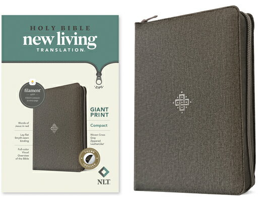 NLT Compact Giant Print Zipper Bible, Filament-Enabled Edition (Leatherlike, Woven Cross Gray, Index NLT COMPACT GP ZIPPER BIBLE FI Tyndale