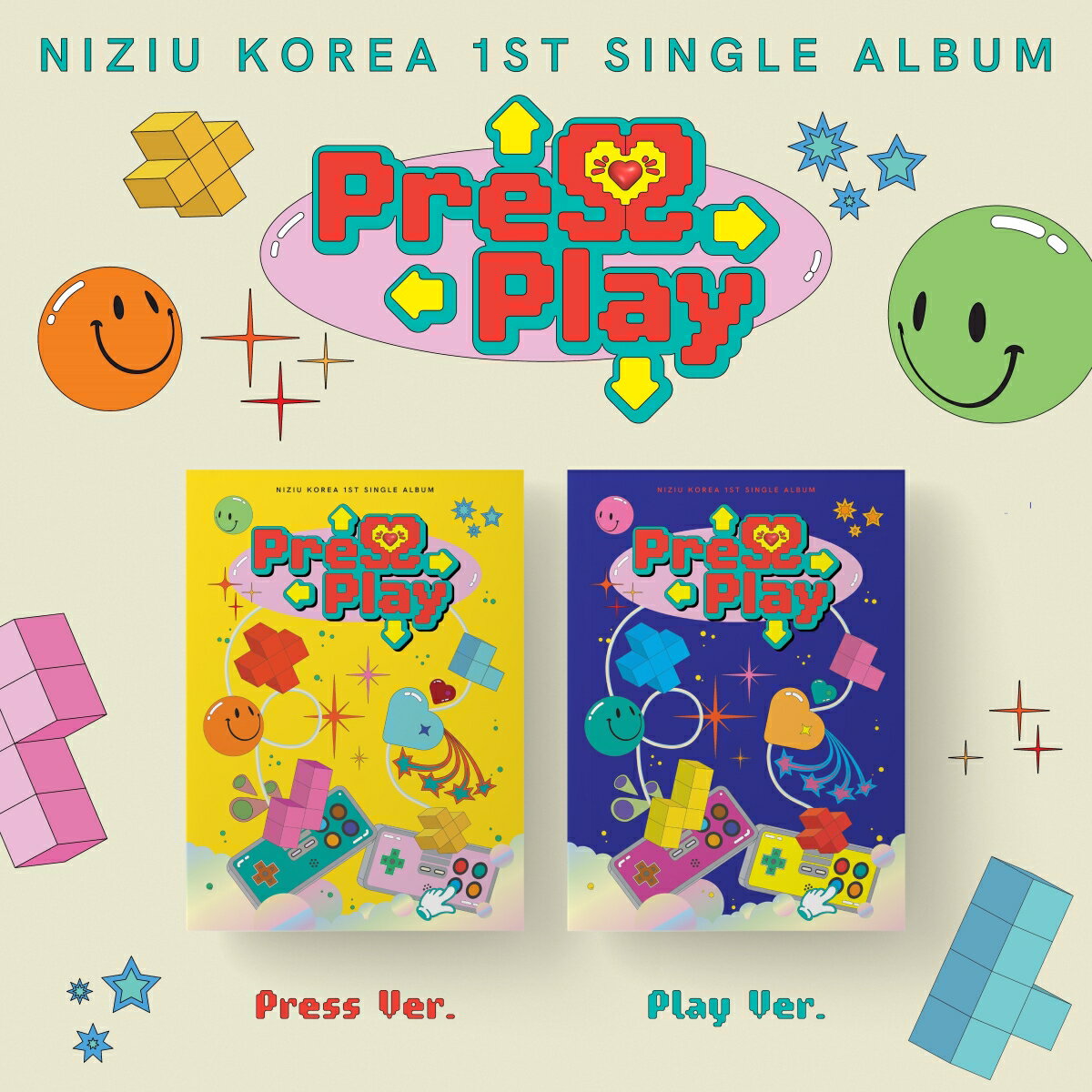 【先着特典】NiziU Korea 1st Single Album Press Play Press Ver.&Play Ver.セット オフラインイベント応募抽選用シリアルナンバー入りチラシ 2枚 +予約販売特典ポスター2枚 両バージョン各1…