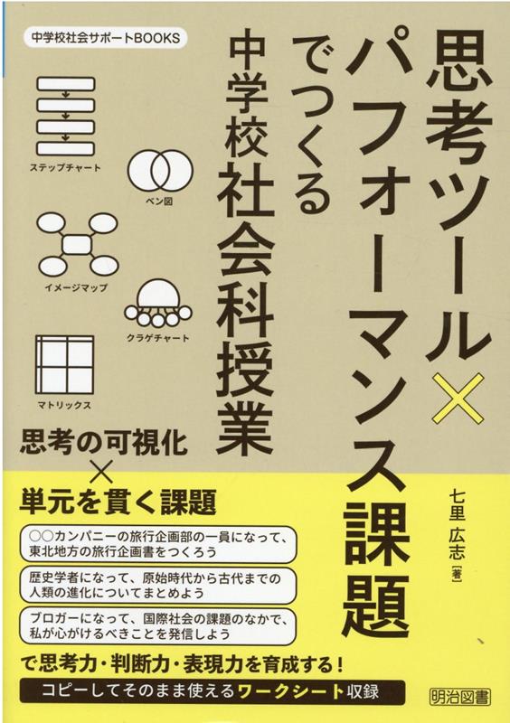 中学校社会サポートBOOKS 七里広志 明治図書出版シコウ ツール パフォーマンス カダイ デ ツクル チュウガッコウ シャカイカ シ シチリ,ヒロシ 発行年月：2022年02月 予約締切日：2022年01月20日 ページ数：135p サイズ：全集・双書 ISBN：9784183470225 七里広志（シチリヒロシ） 滋賀大学教育学部附属中学校主幹教諭。昭和52年生まれ。立命館大学文学部地理学科卒業、滋賀大学大学院教育学研究科学校教育専攻修了。平成12年より近江八幡市立八幡中学校、草津市立松原中学校を経て現職。専門は社会科教育、歴史地理学。近年はパフォーマンス課題、思考ツール、論述、カリキュラム・マネジメント等をキーワードに授業実践を進める。滋賀県中学校教育研究会社会科部会事務局長、同情報・統計部会研究委員等を務める（本データはこの書籍が刊行された当時に掲載されていたものです） 1　思考ツールの活用とパフォーマンス課題の設定（社会科授業における思考ツールの活用／社会科授業におけるパフォーマンス課題の設定）／2　思考ツールを用いたパフォーマンス課題でつくる授業事例（地理的分野／歴史的分野／公民的分野）／付録　授業で使えるワークシート＆資料集 思考の可視化×単元を貫く課題。“○○カンパニーの旅行企画部の一員になって、東北地方の旅行企画書をつくろう”“歴史学者になって、原始時代から古代までの人類の進化についてまとめよう”“ブロガーになって、国際社会の課題のなかで、私が心がけるべきことを発信しよう”で思考力・判断力・表現力を育成する！ 本 人文・思想・社会 教育・福祉 教育