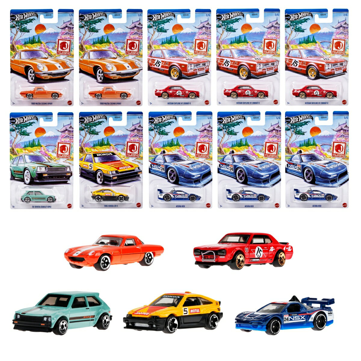 ホットウィール（Hot Wheels） テーマオートモーティブ アソートー J-imports【ミニカー 10台入り BOX販売】 【3才~】 987F-GDG44