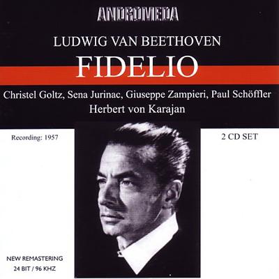 ベートーヴェン：『フィデリオ』
カラヤン＆ウィーン・フィル1957

20歳のとき、ザルツブルク音楽祭で音楽助手としてウィーン・フィルによる上演に関わってから、『フィデリオ』はカラヤンにとって特別なオペラとなり、半世紀後、1978年ザルツブルク復活祭でのベルリン・フィルによる上演に至るまで、数多くの舞台を指揮し続けました。
　今回、アンドロメダから登場する1957年の録音は、以前、アルカディアからリリースされていたものと同じですが、復刻音質に定評のあるアンドロメダだけに音はかなり聴きやすいものになっています。
　この上演は、カラヤンが『フィデリオ』に最初に関わった思い出の地での約30年後のもので、前々年にベルリン・フィル、前年にウィーン国立歌劇場の監督に就任し、まだ49歳だったカラヤンがやる気満々の熱演を聴かせています。

・ベートーヴェン：歌劇『フィデリオ』全曲
　クリステル・ゴルツ（レオノーレ）
　ジュゼッペ・ザンピエーリ（フロレンスタン）
　オットー・エーデルマン（ロッコ）
　セーナ・ユリナッチ（マルツェリーネ）
　パウル・シェフラー（ドン・ピツァロ）
　ヴァルデマール・クメント（：ヤキーノ）
　ニコラ・ザッカリア（ドン・フェルナンド）
　エーリヒ・マイクート（囚人I）
　ヴァルター・ベリー（囚人II） 
　ウィーン国立歌劇場合唱団
　ウィーン・フィルハーモニー管弦楽団
　ヘルベルト・フォン・カラヤン（指揮）
　録音時期：1957年7月27日（ライヴ、モノラル）
　録音場所：ザルツブルク、フェルゼンライトシューレ
　24-BIT REMASTERING

Disc1
1 : Beethoven: Fidelio
Disc2
1 : Beethoven: Fidelio
Powered by HMV