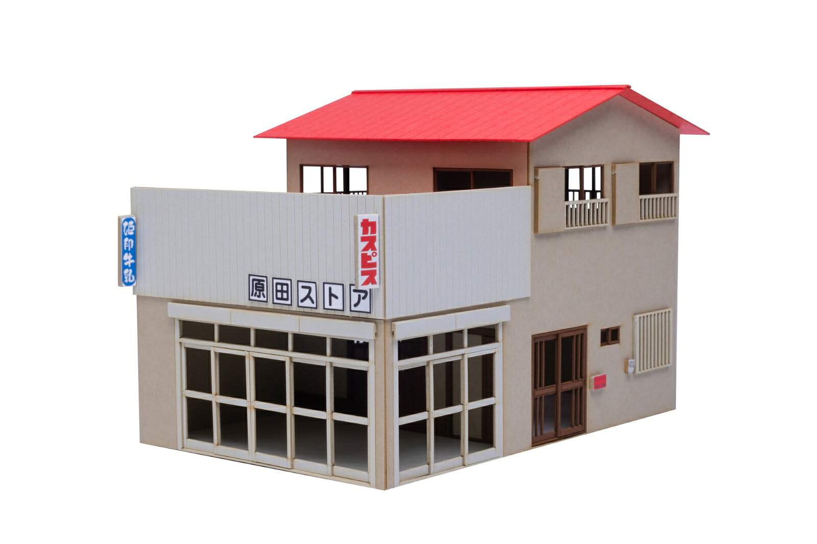 1/80スケール（HOゲージ）サイズのジオラマ作製時や、鉄道模型の撮影時に、チョット欲しい『かゆい所に手が届く』アイテムを展開する　ペーパーキット【まちかどアクセサリーシリーズ】
最新作は、商店街の入り口や住宅街にある交差点に面した「角地のお店」をラインナップ！

今回のシリーズでは、【店舗付き住宅】【飲料自動販売機／タバコ自動販売機】【アイスクリーム冷凍庫】がセットになっています。
紙ならではの薄さ・細さで、より実物に近い表現が可能です。
インスト内カラーPOPを切って貼るだけで、よりリアルな雰囲気に！！
【まちかどアクセサリーシリーズ】と一緒に楽しむのはもちろん、HOゲージサイズの鉄道模型とあわせて、自分だけの情景世界をお楽しみ下さい！

■セット内容　店舗付き住宅　飲料自動販売機　タバコ自動販売機　アイスクリーム冷凍庫×各1

パッケージサイズ：(W)140mm×(D)5mm×(H)200mm(+30mmヘッダー付）

※画像は試作品につき実際の商品とは異なります。	
※本製品は組み立て式のキットです。
組み立てには別途、接着剤や工具等が必要です。
※本商品以外の車両・レール・他ペーパーキットは含まれません。	

(C)PLUMPMOA

・ホビー系商品についての諸注意
メーカー都合により発売の大幅な延期が発生する可能性がございます。
予約商品についてはメーカーから順次入荷次第の発送となります。メーカー公表の発売日とは異なる場合がございますのでご了承ください。【対象年齢】：15歳以上【商品サイズ (cm)】(高さ）：7.7